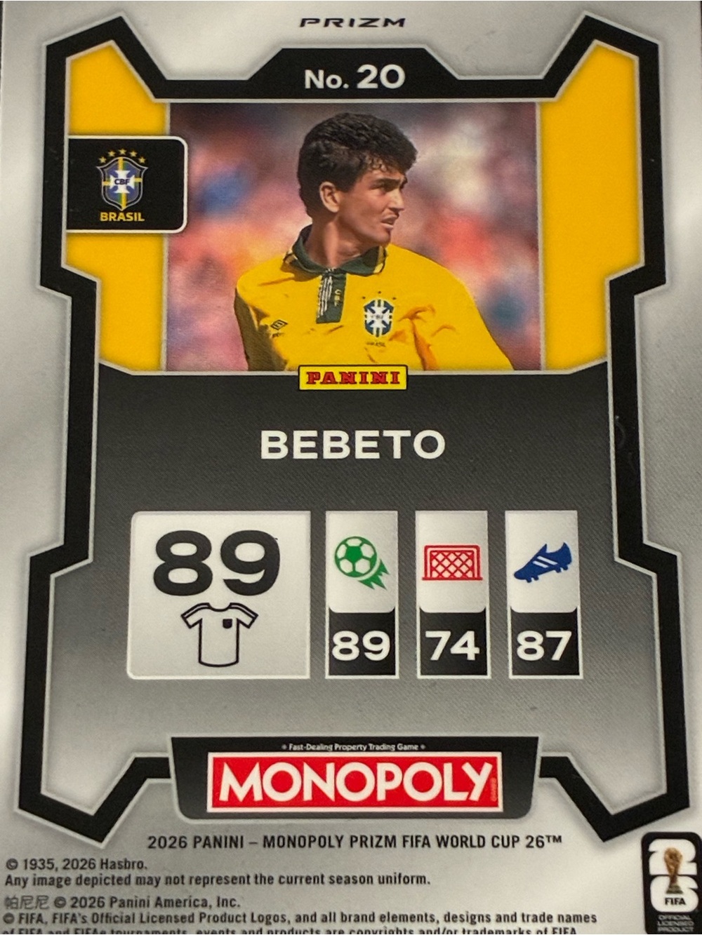 Panini Prizm Monopoly FIFA World Cup 2026 Bebeto Brazil #20 Red Prizm Card - Picture 5 of 9
